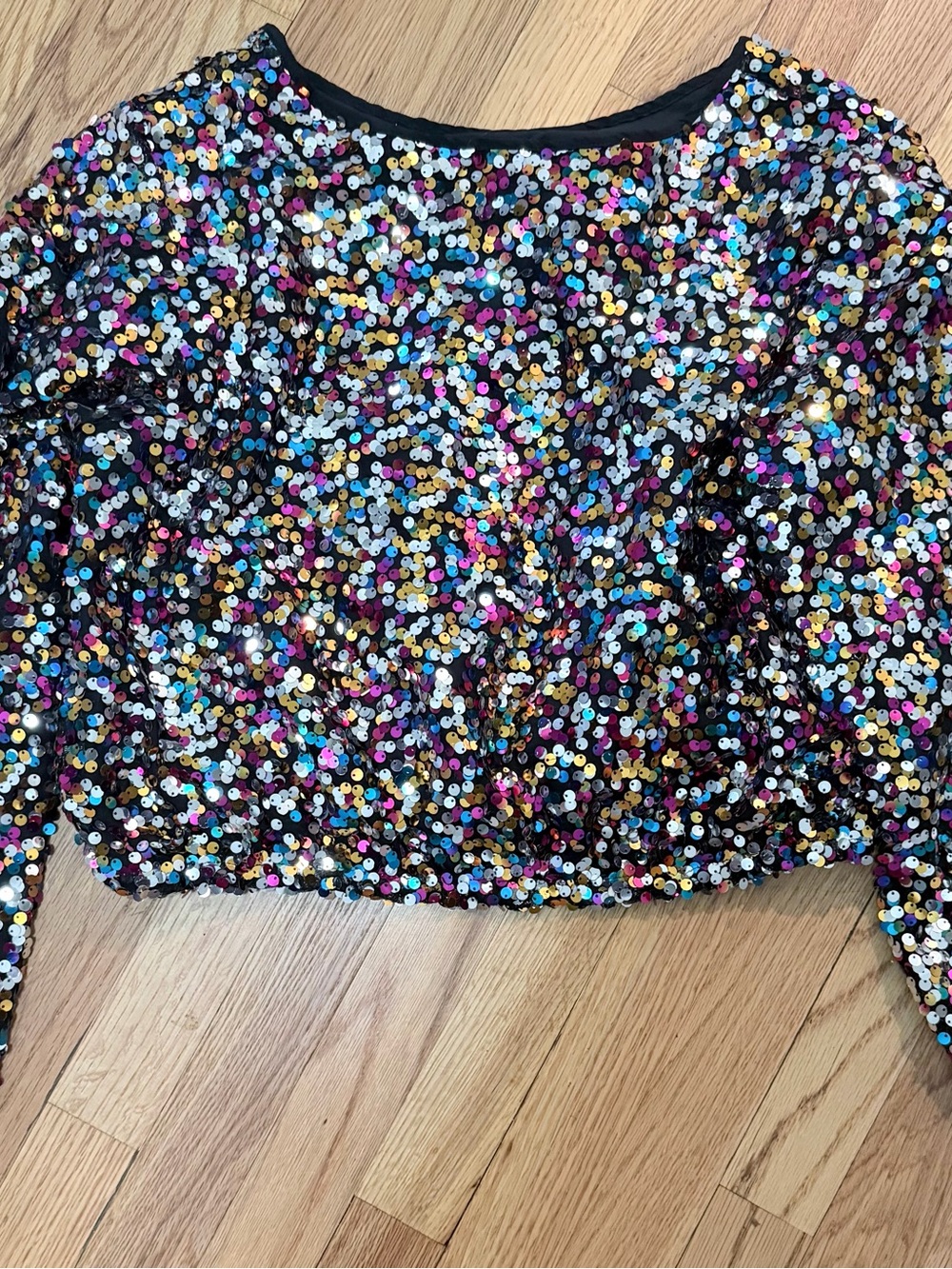 Amazon Multicolor Sequin Crop Top with Black Base